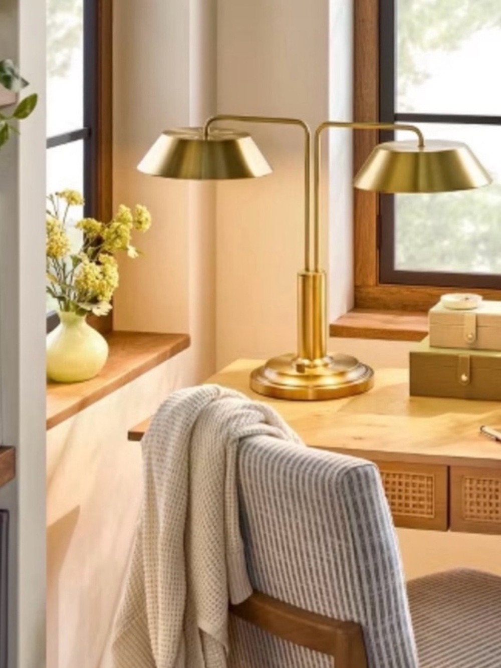 Hearth & Hand™ with Magnolia Unique Brass Double-Shaded Gold Table Lamp NEW